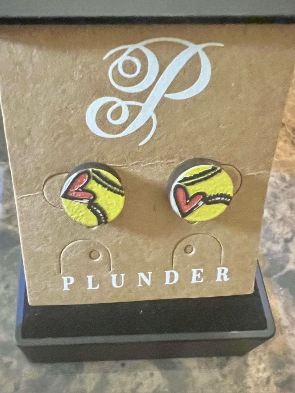 NWT ♥️ Yellow Enamel Heart Accent Round Stud Earrings -Baseball